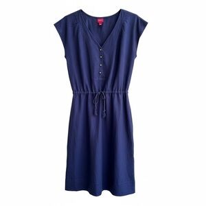 Merona Tie Waist Linen Shift Dress Coastal Nautical prep navy blue Size 10